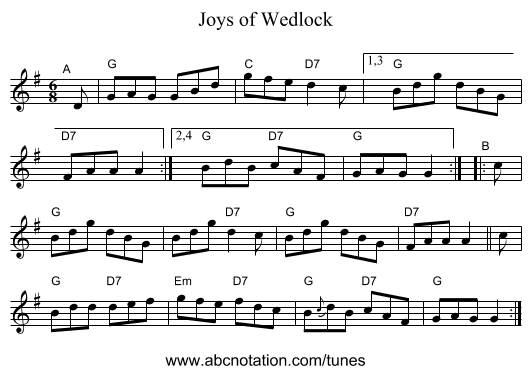 Joys of Wedlock - staff notation