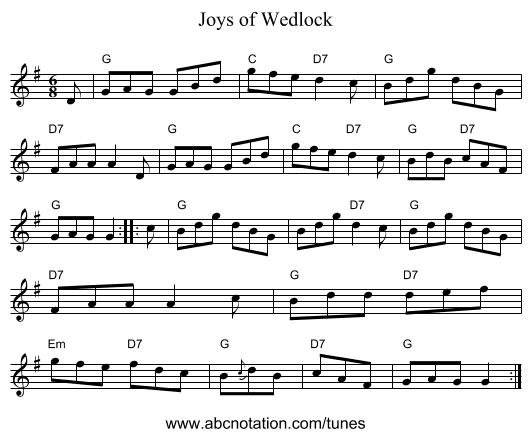 Joys of Wedlock - staff notation