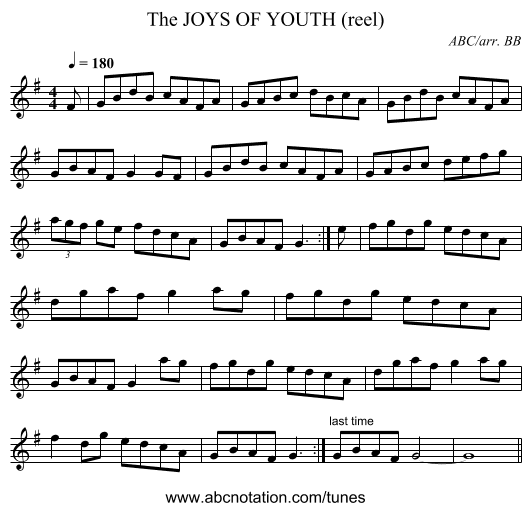 JOYS OF YOUTH (reel), The - staff notation