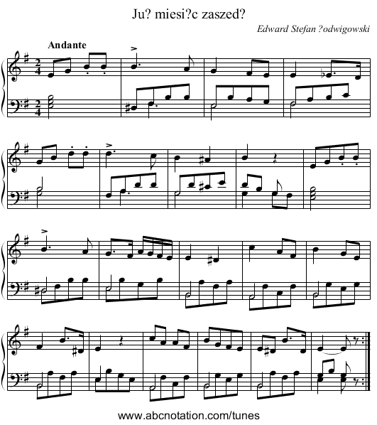 Ju? miesi?c zaszed? - staff notation