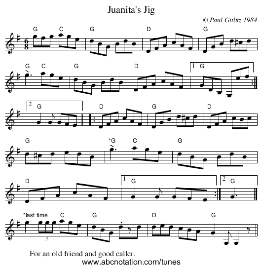 Juanita's Jig - staff notation