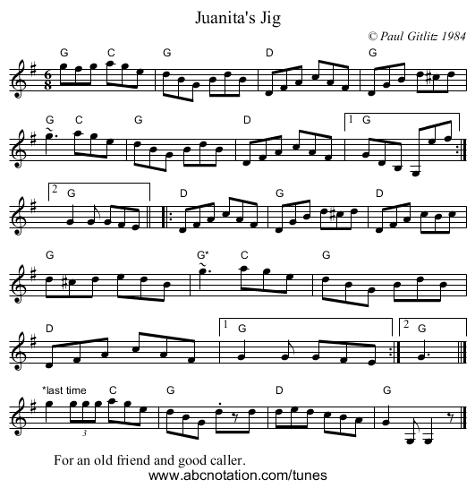 Juanita's Jig - staff notation