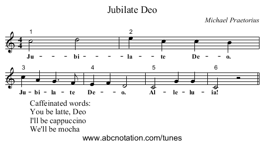Jubilate Deo - staff notation