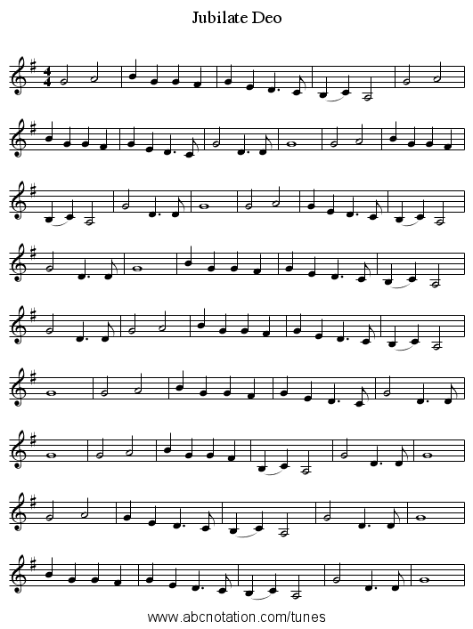 Jubilate Deo - staff notation