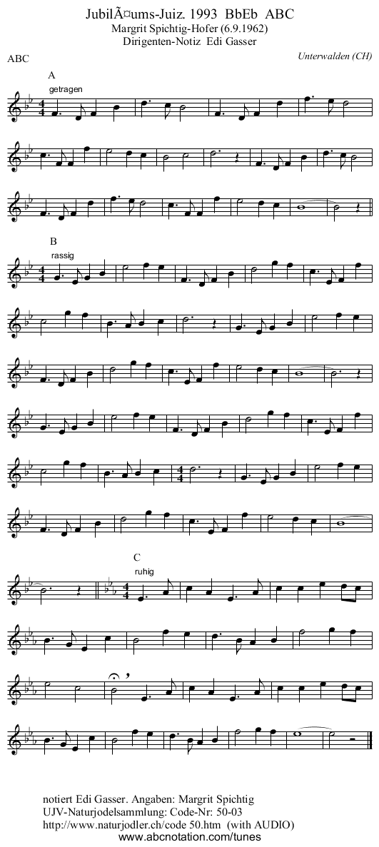 JubilÃ¤ums-Juiz. 1993  BbEb  ABC - staff notation