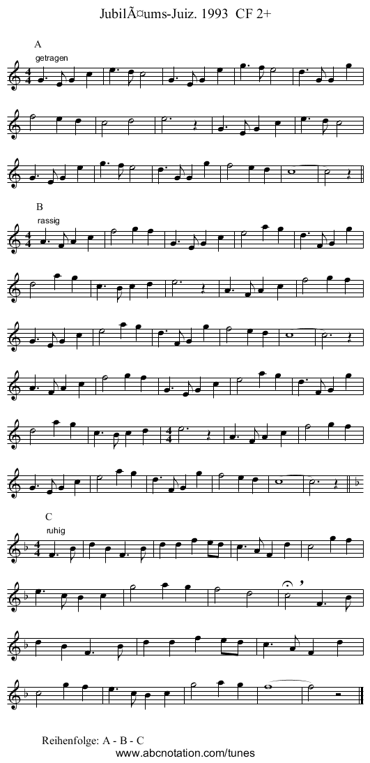 JubilÃ¤ums-Juiz. 1993  CF 2+ - staff notation