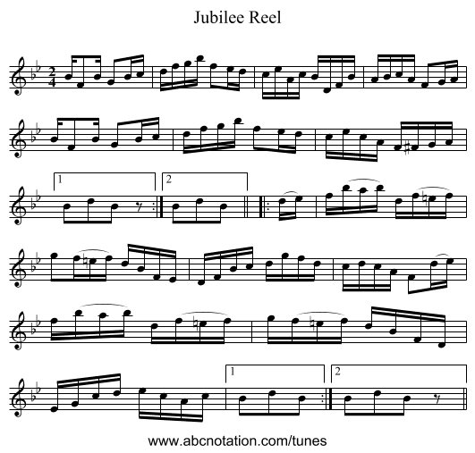 Jubilee Reel - staff notation