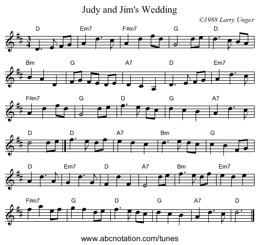 Judy and Jim's Wedding - staff notation