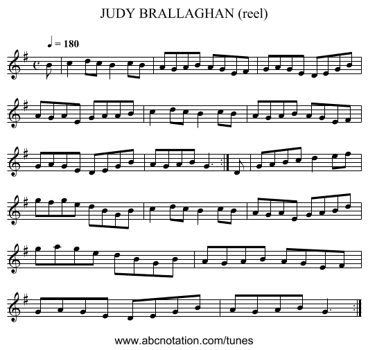 JUDY BRALLAGHAN (reel) - staff notation
