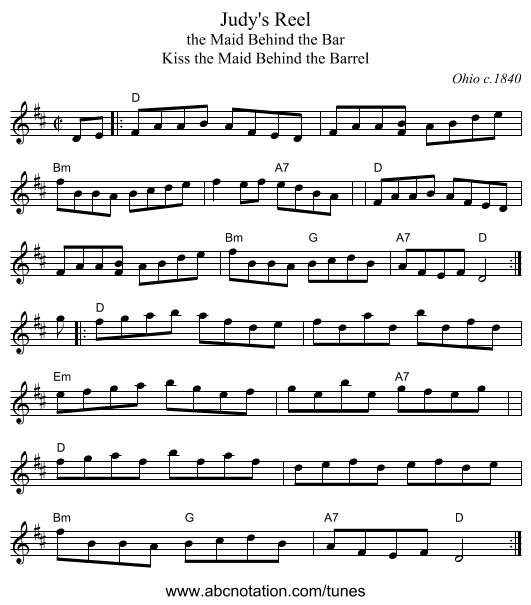 Judy's Reel - staff notation