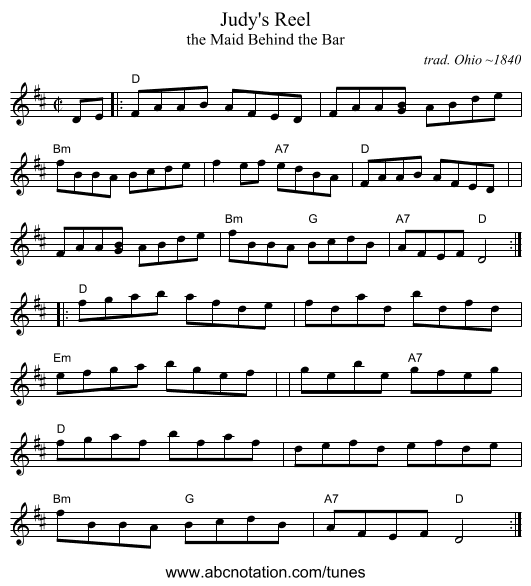Judy's Reel - staff notation