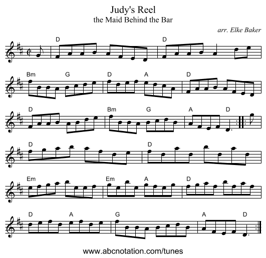 Judy's Reel - staff notation