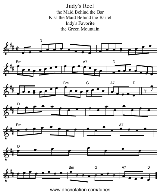 Judy's Reel - staff notation