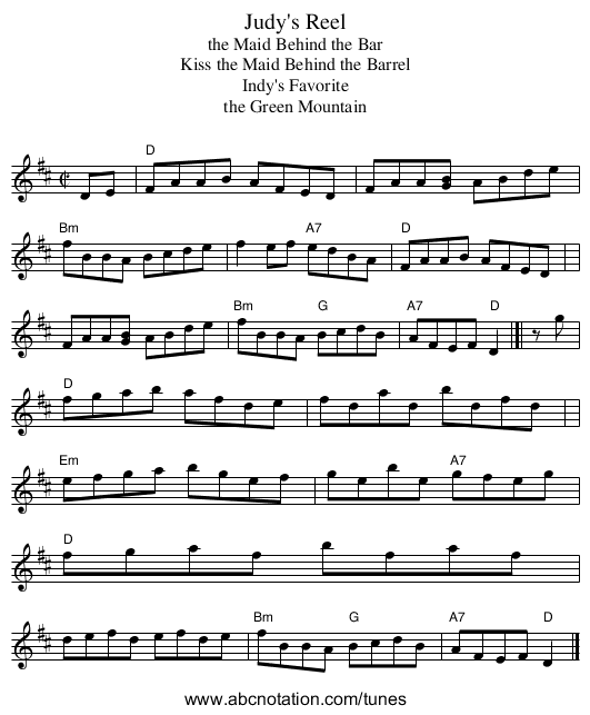 Judy's Reel - staff notation