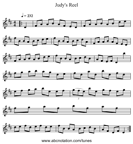 Judy's Reel - staff notation