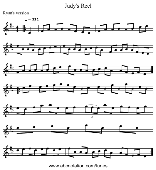Judy's Reel - staff notation