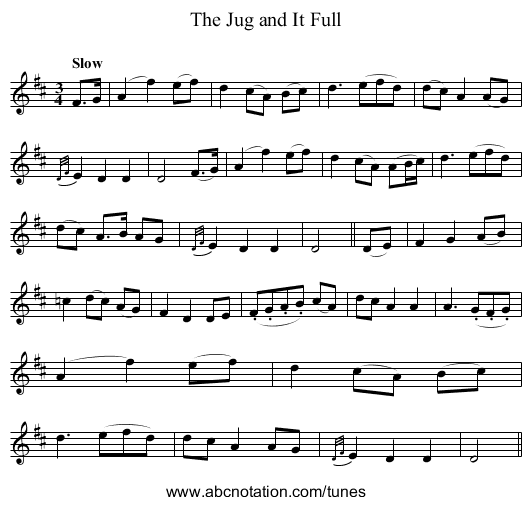 Jug and It Full, The - staff notation