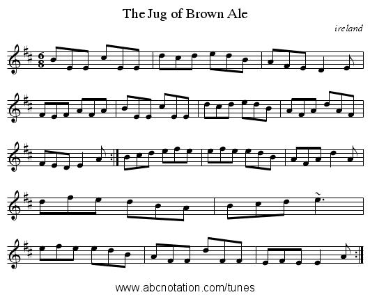 Jug of Brown Ale, The - staff notation