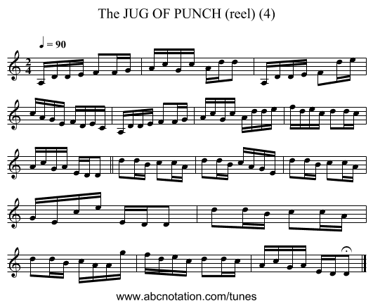JUG OF PUNCH (reel) (4), The - staff notation