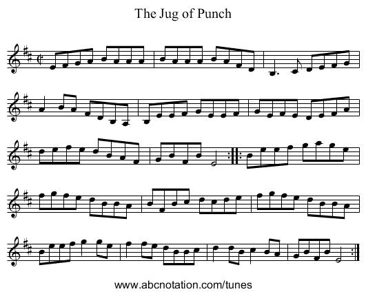 Jug of Punch, The - staff notation