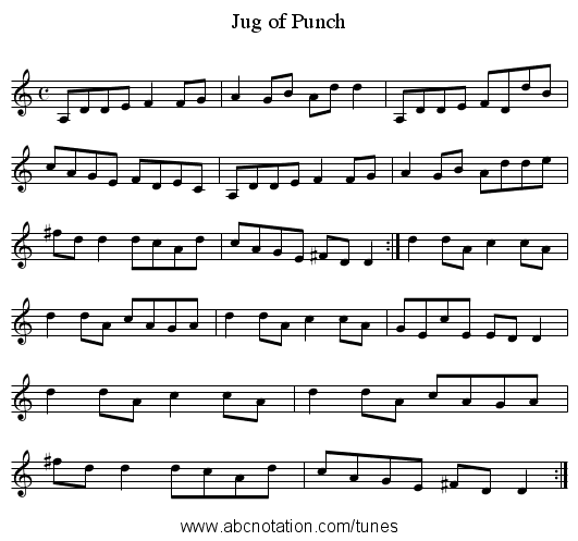Jug of Punch - staff notation