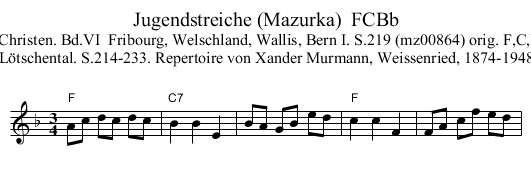 Jugendstreiche (Mazurka)  FCBb - staff notation