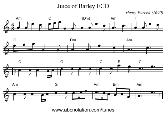 Juice of Barley ECD - staff notation
