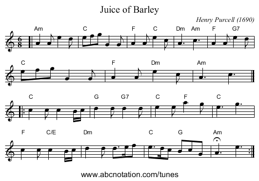 Juice of Barley - staff notation