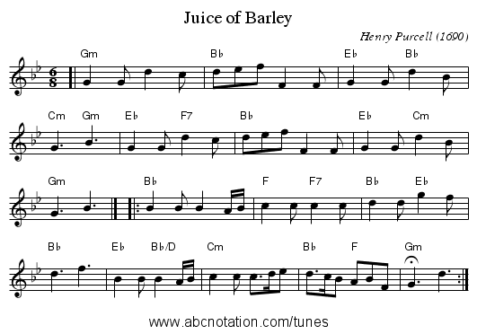 Juice of Barley - staff notation