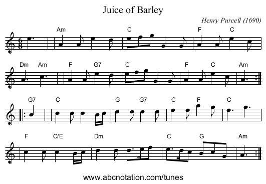 Juice of Barley - staff notation