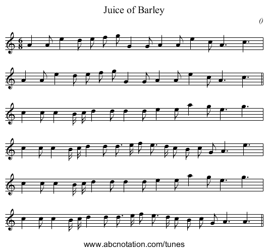 Juice of Barley - staff notation