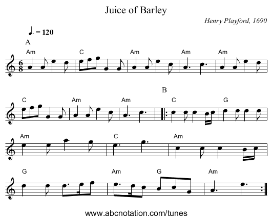 Juice of Barley - staff notation