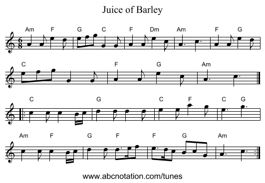 Juice of Barley - staff notation