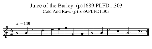 Juice of the Barley. (p)1689.PLFD1.303 - staff notation