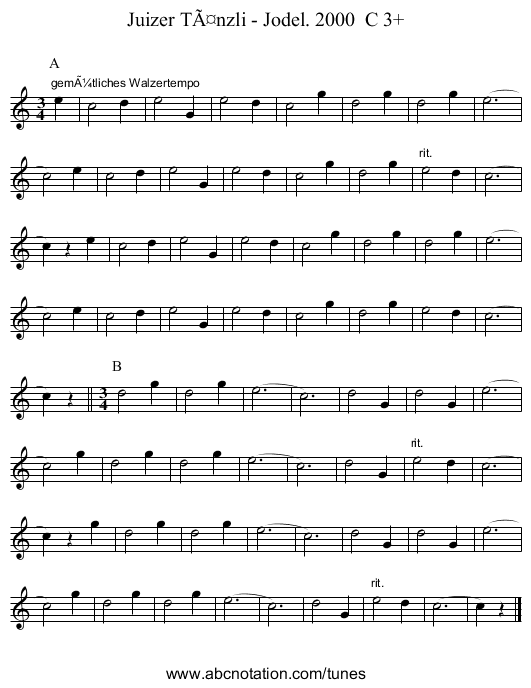 Juizer TÃ¤nzli - Jodel. 2000  C 3+ - staff notation
