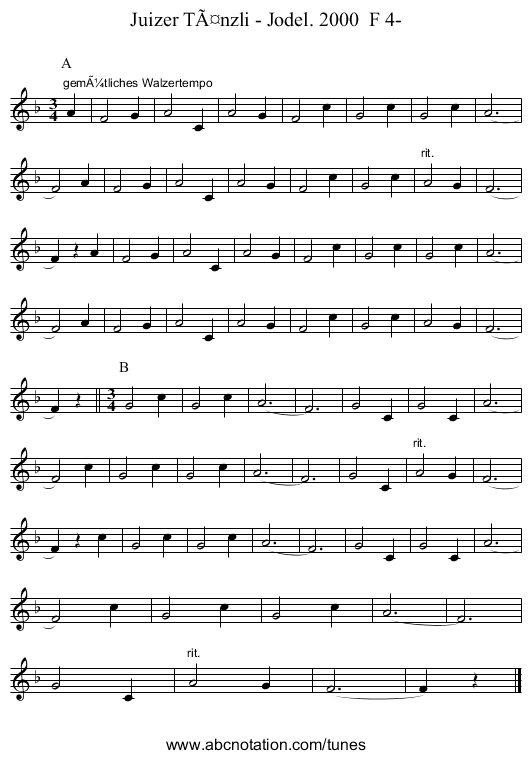 Juizer Tänzli - Jodel. 2000 F 4- - staff notation