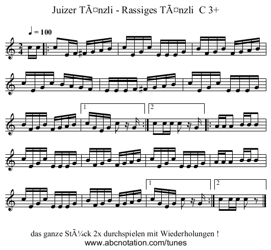 Juizer TÃ¤nzli - Rassiges TÃ¤nzli  C 3+ - staff notation