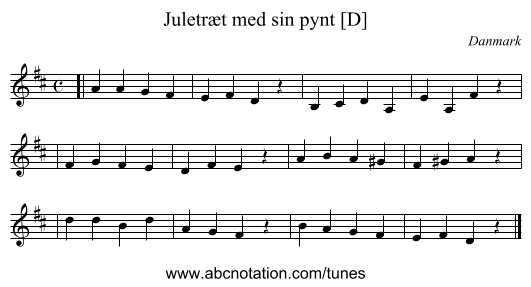Juletr&aelig;t med sin pynt [D] - staff notation
