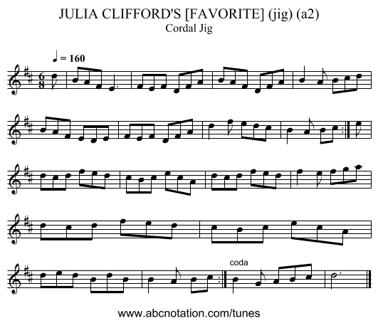 JULIA CLIFFORD'S [FAVORITE] (jig) (a2) - staff notation