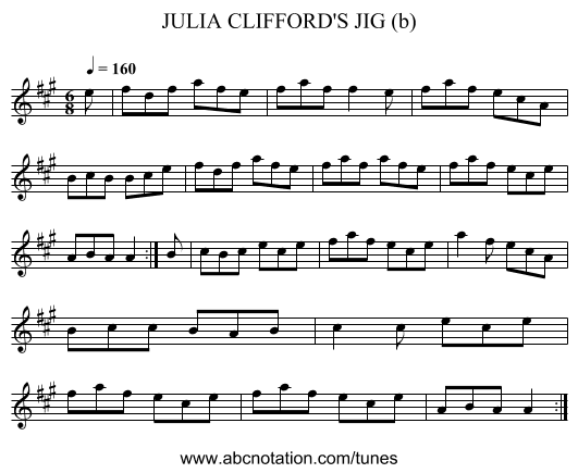 JULIA CLIFFORD'S JIG (b) - staff notation