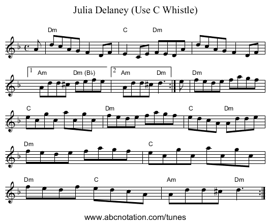 Julia Delaney (Use C Whistle) - staff notation