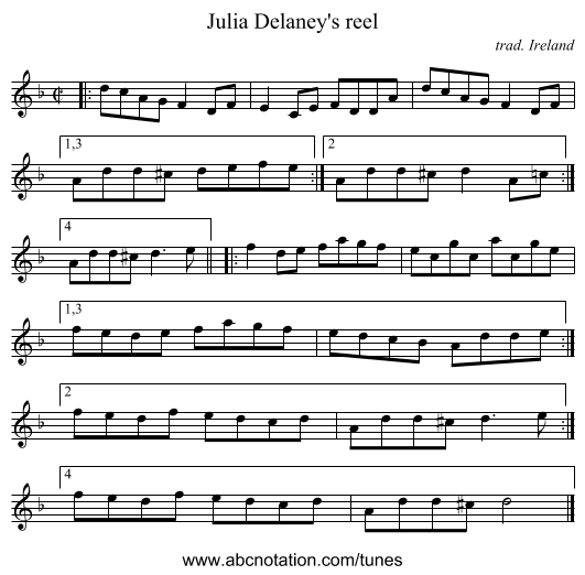 Julia Delaney's reel - staff notation