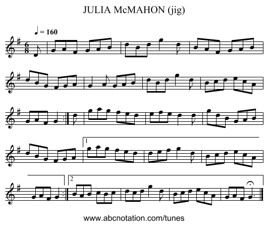 JULIA McMAHON (jig) - staff notation