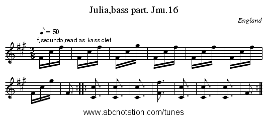 Julia,bass part. Jnu.16 - staff notation