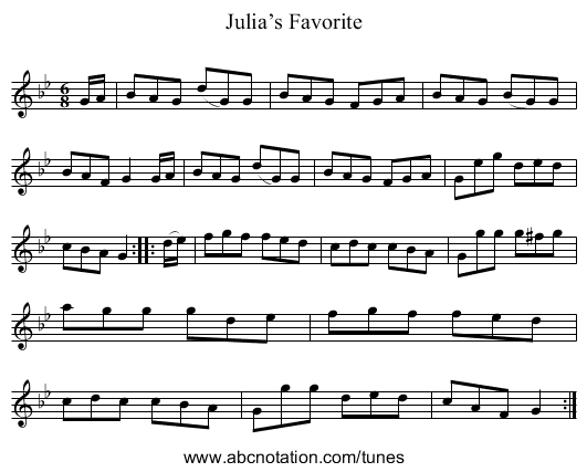 Julia’s Favorite - staff notation
