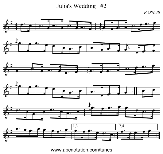 Julia's Wedding   #2 - staff notation