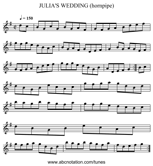 JULIA'S WEDDING (hornpipe) - staff notation