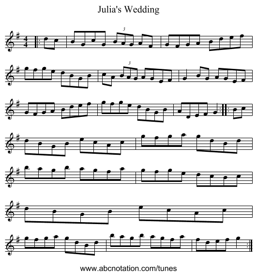 Julia's Wedding - staff notation