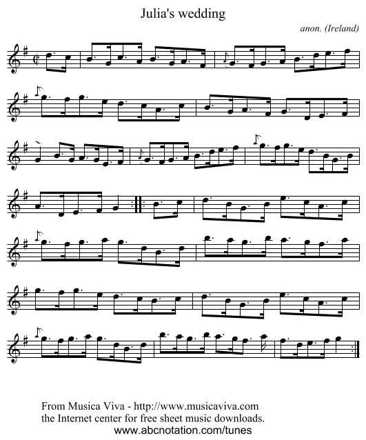 Julia's wedding - staff notation