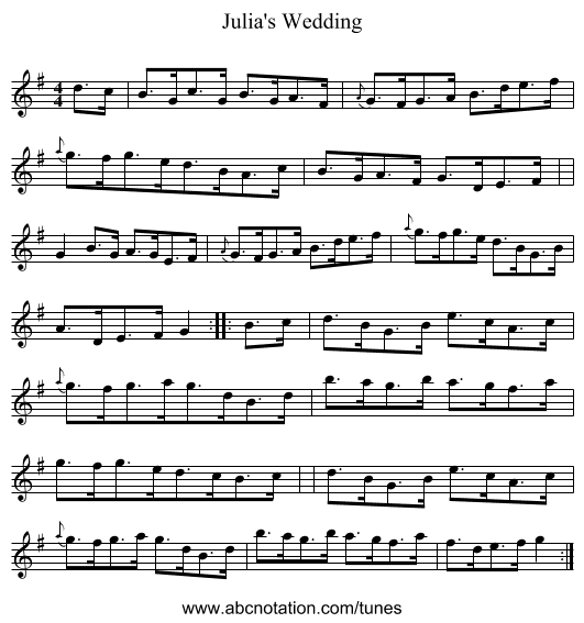 Julia's Wedding - staff notation